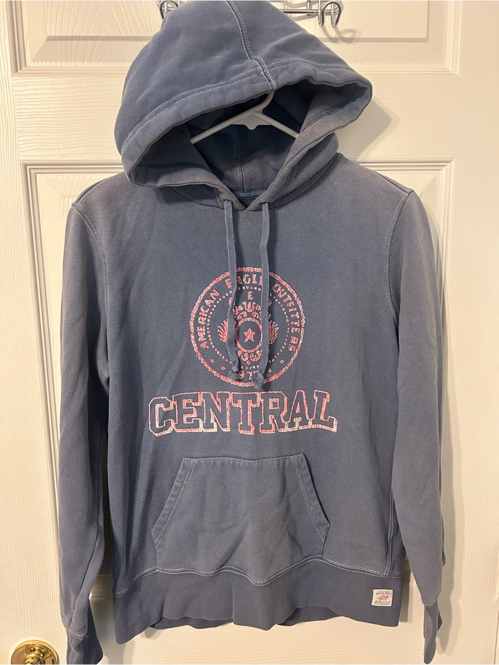 Women’s, American Eagle Outfitters, Slate Blue Hoodie with Pink Graphic, Medium